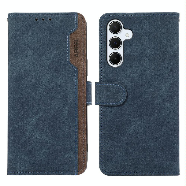 For Samsung Galaxy S24 5G ABEEL Color Block Magnetic RFID Leather Phone Case(Blue-Brown)