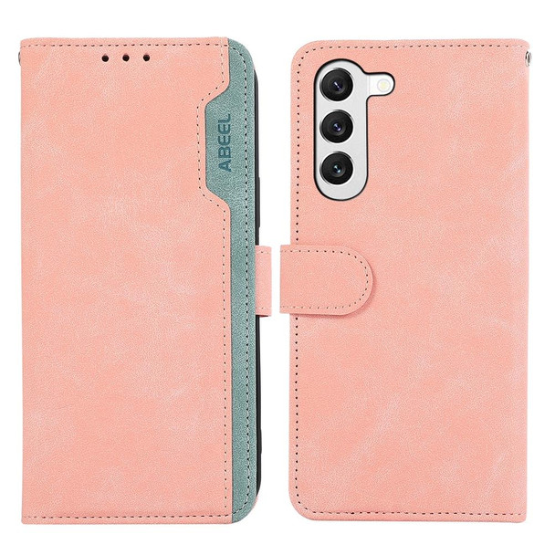 For Samsung Galaxy S22 5G ABEEL Color Block Magnetic RFID Leather Phone Case(Pink-Cyan)