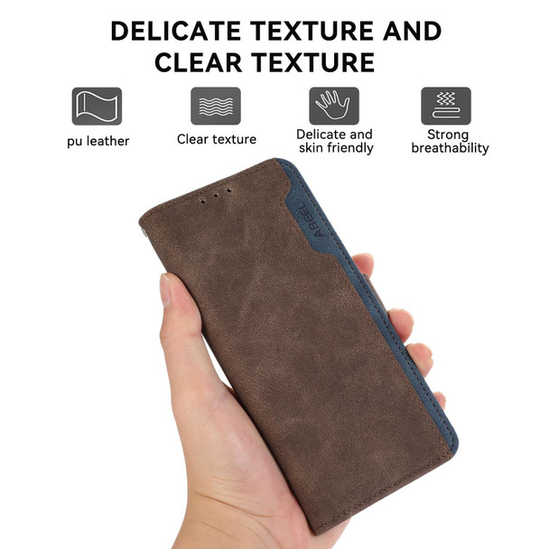 For Samsung Galaxy S21 5G ABEEL Color Block Magnetic RFID Leather Phone Case(Brown-Blue)