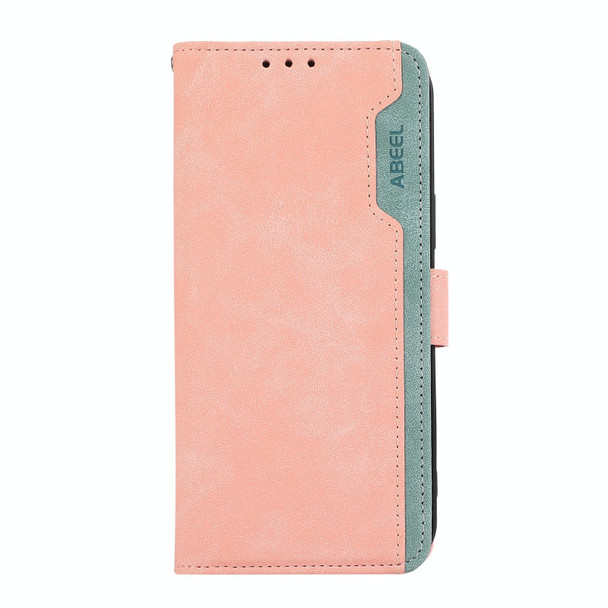 For iPhone 15 Pro ABEEL Color Block Magnetic RFID Leather Phone Case(Pink-Cyan)