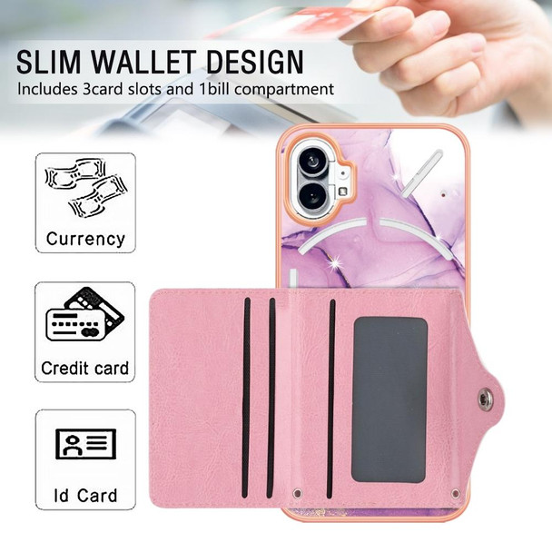 For Nothing Phone 1 Marble Pattern IMD Card Slot Phone Case(Pink Purple Gold)