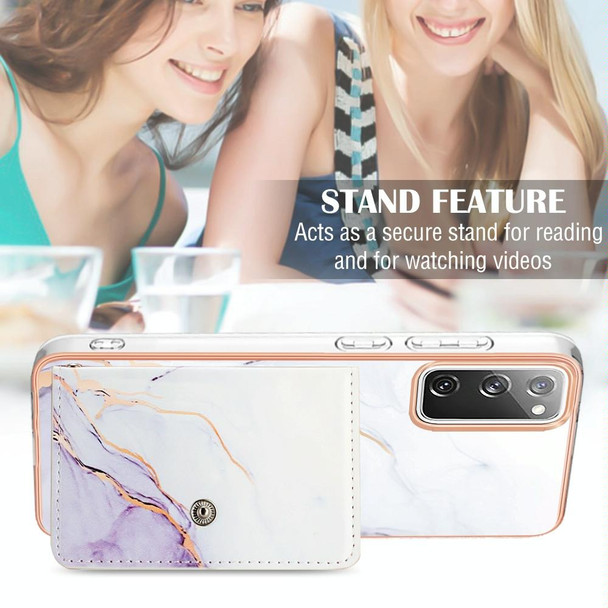 For Samsung Galaxy S20 FE 5G Marble Pattern IMD Card Slot Phone Case(White Purple)