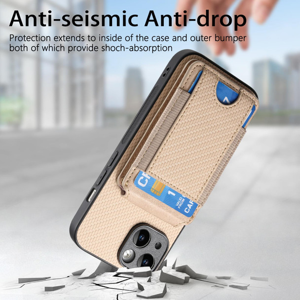 For iPhone 7 / 8 / SE 2022 Carbon Fiber Vertical Flip Wallet Stand Phone Case(Khaki)