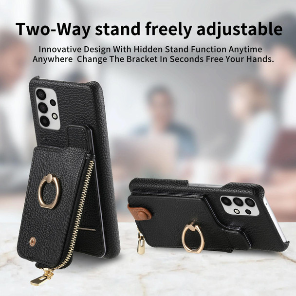 For Samsung Galaxy A32 5G Litchi Leather Oil Edge Ring Zipper Wallet Back Phone Case(Black)