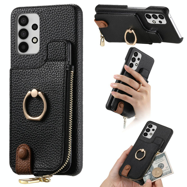 For Samsung Galaxy A32 5G Litchi Leather Oil Edge Ring Zipper Wallet Back Phone Case(Black)