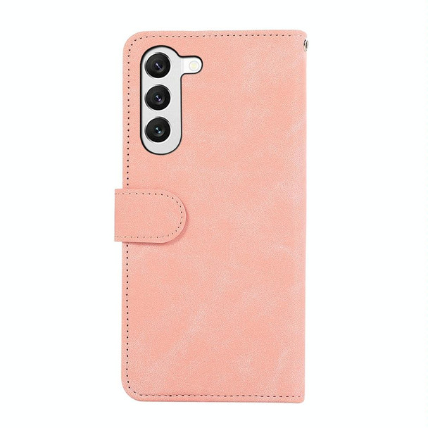 For Samsung Galaxy S22+ 5G ABEEL Color Block Magnetic RFID Leather Phone Case(Pink-Cyan)