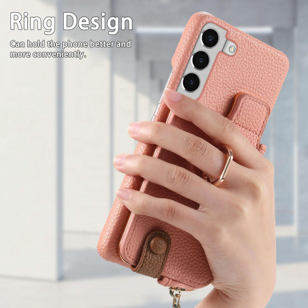 For Samsung Galaxy S22+ 5G Litchi Leather Oil Edge Ring Zipper Wallet Back Phone Case(Pink)