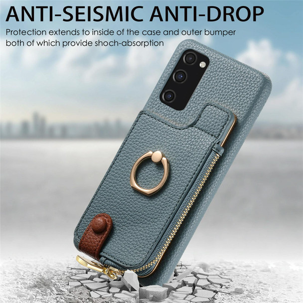 For Samsung Galaxy S20 FE Litchi Leather Oil Edge Ring Zipper Wallet Back Phone Case(Blue)