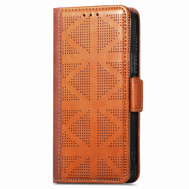 Grid Leather Flip Phone Case - iPhone XS / X(Brown)