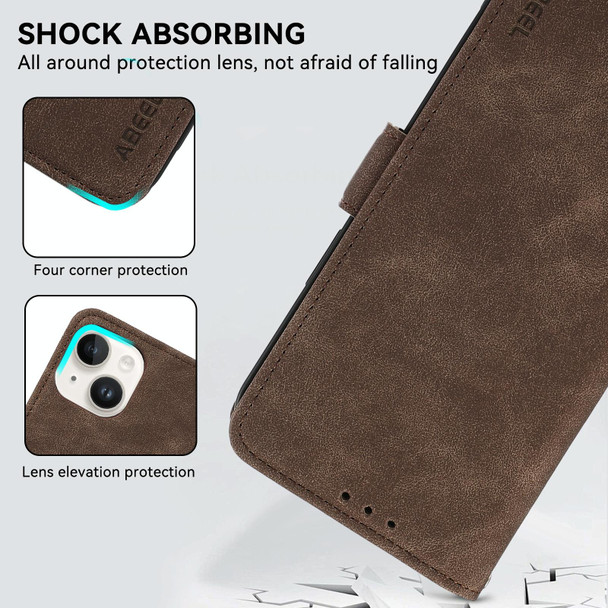 For iPhone 13 ABEEL Frosted Magnetic RFID Leather Phone Case(Brown)