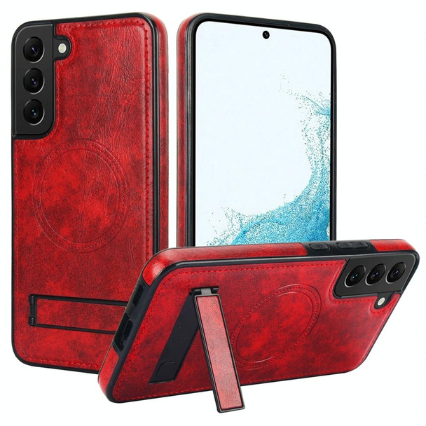 For Samsung Galaxy S22+ 5G Retro Leather Invisible Stand MagSafe Phone Case(Red)