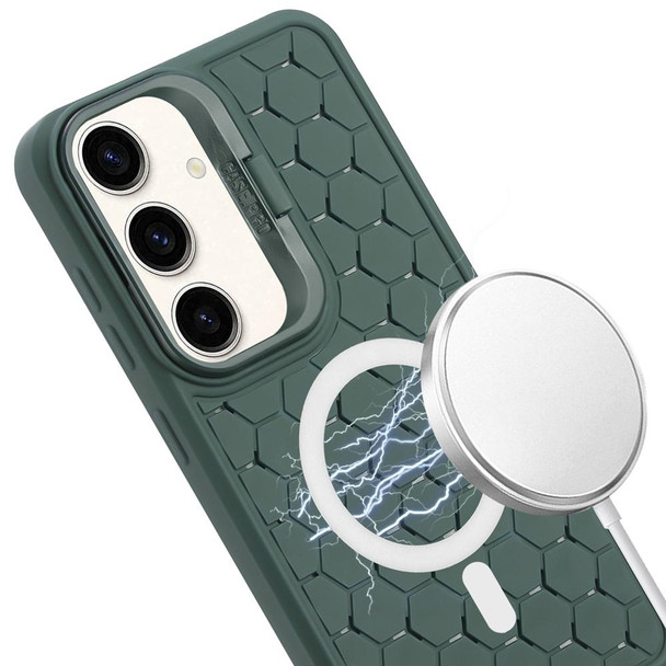 For Samsung Galaxy S23 FE 5G Honeycomb Radiating Lens Holder Magsafe Phone Case(Green)