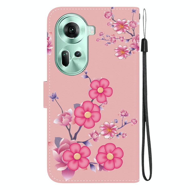 For OPPO Reno11 Global Crystal Texture Colored Drawing Leather Phone Case(Cherry Blossoms)
