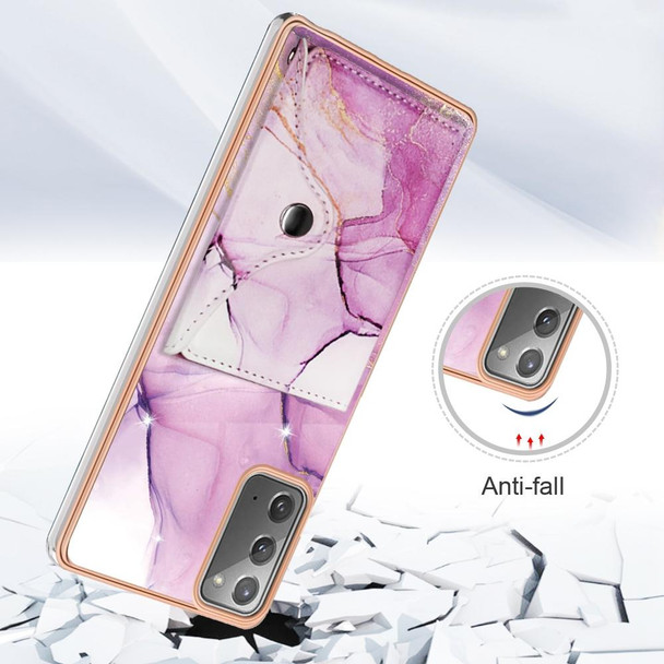 For Samsung Galaxy Note20 Marble Pattern IMD Card Slot Phone Case(Pink Purple Gold)