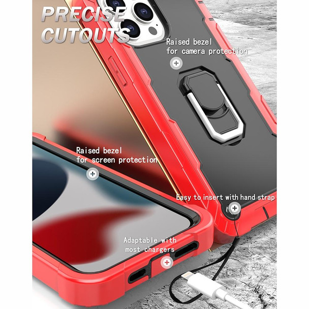 PC + Rubber 3-layers Shockproof Protective Case with Rotating Holder - iPhone 13 Pro Max(Red + Black)