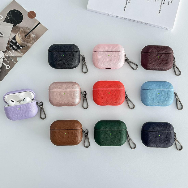 For AirPods 3 Cross Texture PU Leather Bluetooth Earphone Protective Case(Rose Gold)