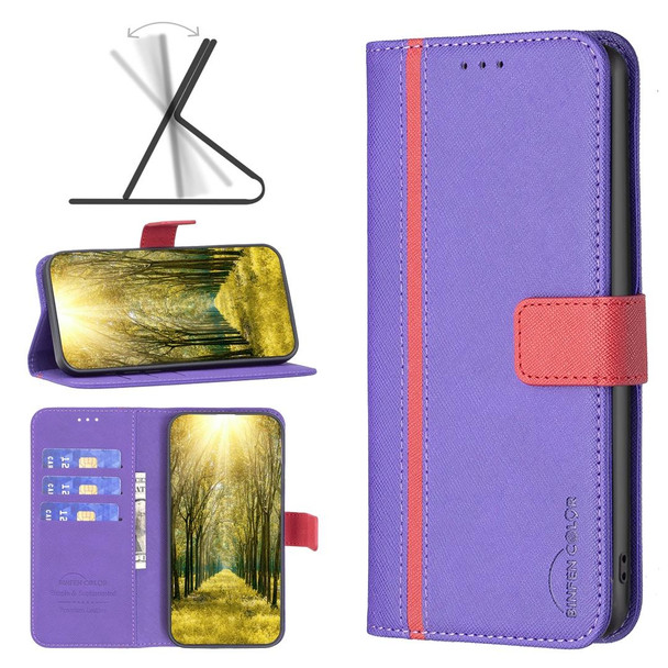 BF13 Color Matching Cross Texture Leatherette Phone Case - iPhone 13 Pro Max(Purple)