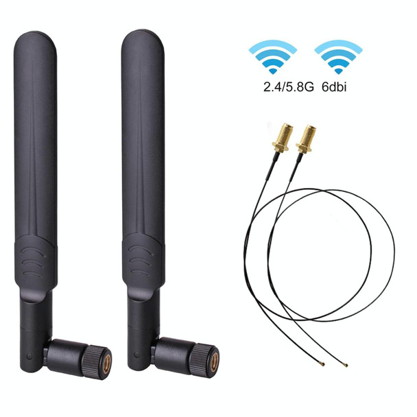 2 x 6dBi 2.4GHz 5GHz Dual Band WiFi RP-SMA Male Antenna + 2 x 35CM RP-SMA IPEX MHF4 Pigtail Cable for M.2 NGFF WiFi WLAN Card (Black)
