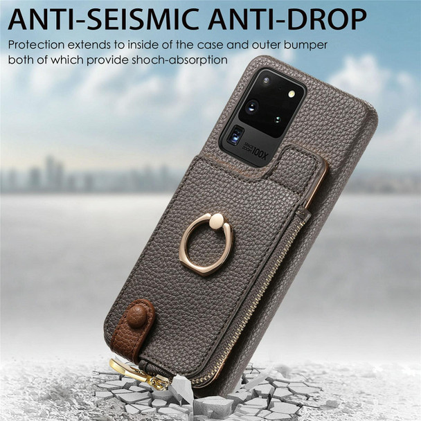 For Samsung Galaxy S20 Ultra Litchi Leather Oil Edge Ring Zipper Wallet Back Phone Case(Grey)