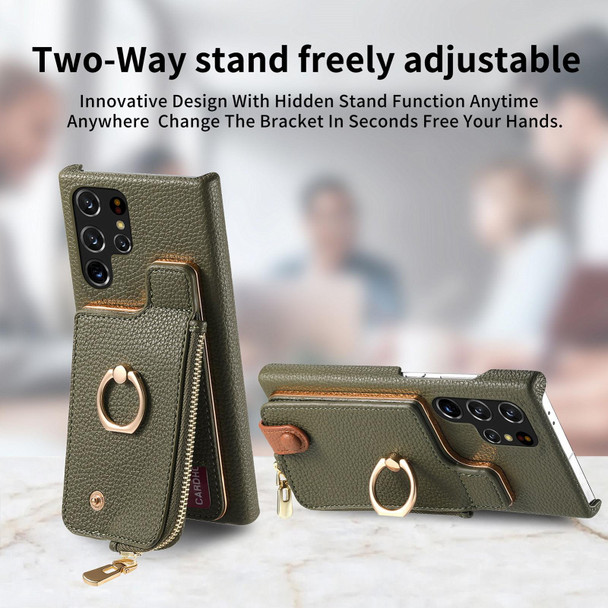 For Samsung Galaxy S22 Ultra 5G Litchi Leather Oil Edge Ring Zipper Wallet Back Phone Case(Green)