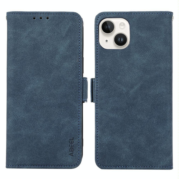 For iPhone 15 ABEEL Frosted Magnetic RFID Leather Phone Case(Blue)