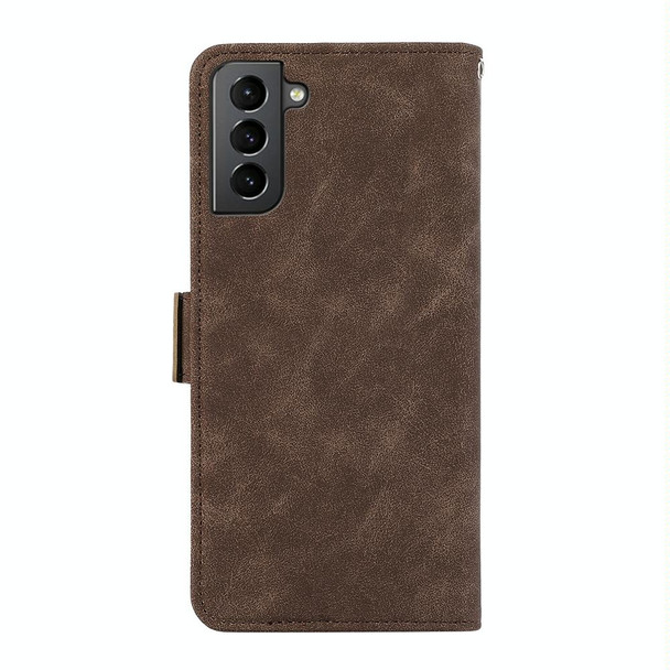 For Samsung Galaxy S21 5G ABEEL Frosted Magnetic RFID Leather Phone Case(Brown)