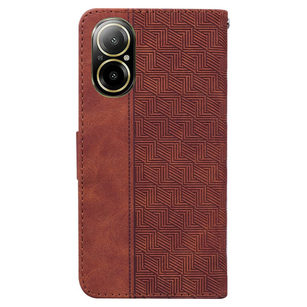 For Realme C67 4G Global Geometric Embossed Leather Phone Case(Brown)