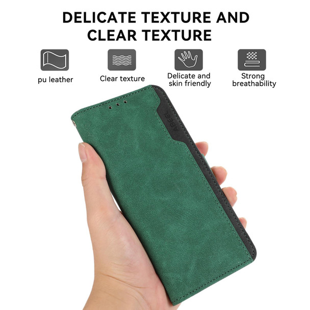 For Samsung Galaxy S22 Ultra 5G ABEEL Color Block Magnetic RFID Leather Phone Case(Green-Black)