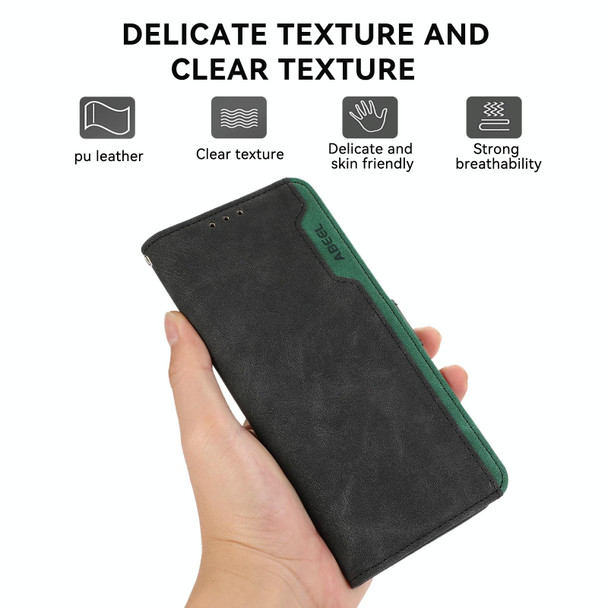 For Samsung Galaxy S21 5G ABEEL Color Block Magnetic RFID Leather Phone Case(Black-Green)