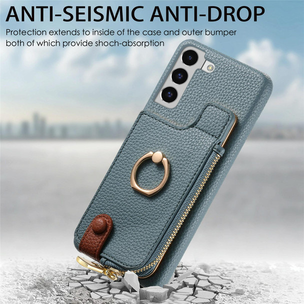 For Samsung Galaxy S22 5G Litchi Leather Oil Edge Ring Zipper Wallet Back Phone Case(Blue)