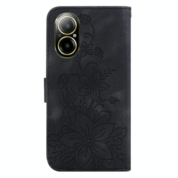 For Realme C67 4G Global Lily Embossed Leather Phone Case(Black)