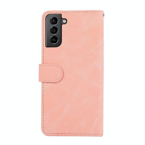 For Samsung Galaxy S21 5G ABEEL Color Block Magnetic RFID Leather Phone Case(Pink-Cyan)