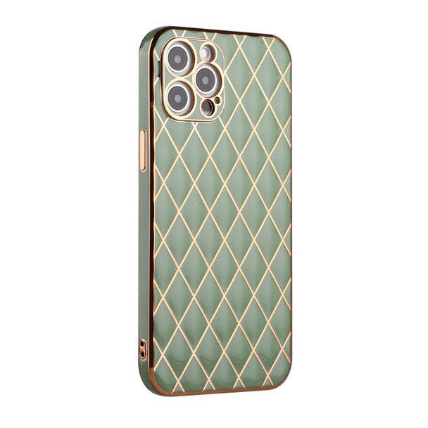 Electroplated Rhombic Pattern Sheepskin TPU Protective Case - iPhone 12 Pro Max(Avocado Green)