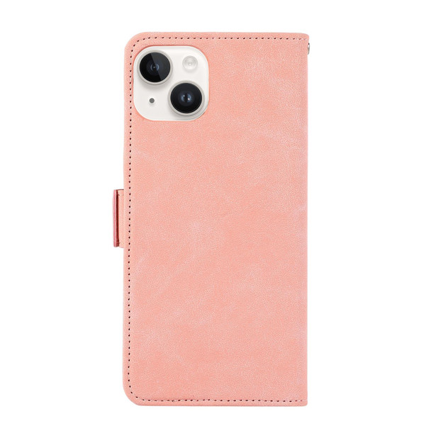 For iPhone 13 ABEEL Frosted Magnetic RFID Leather Phone Case(Pink)