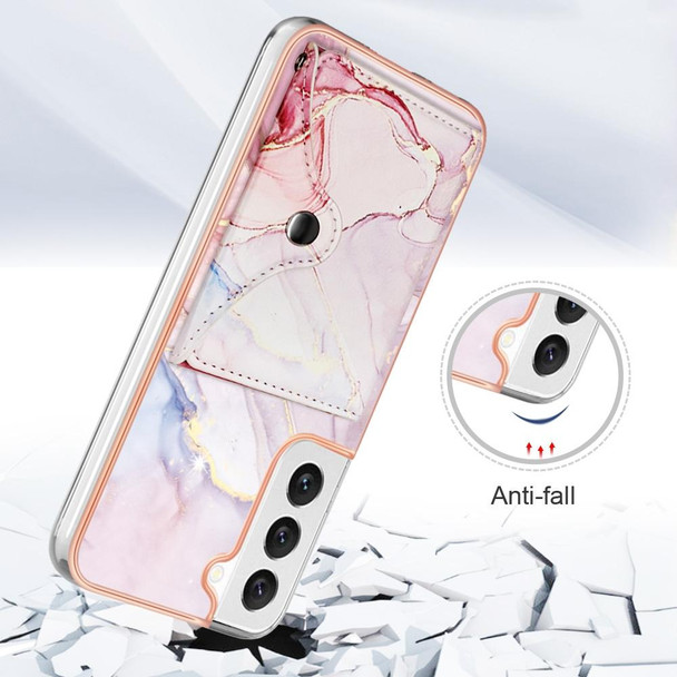 For Samsung Galaxy S22+ 5G Marble Pattern IMD Card Slot Phone Case(Rose Gold)