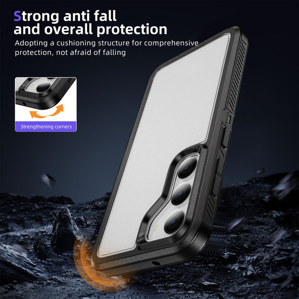 For Samsung Galaxy S23 5G Guard Life Waterproof Frosted Phone Case(Black+Transparent)