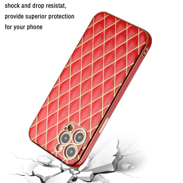 Electroplated Rhombic Pattern Sheepskin TPU Protective Case - iPhone 12 Pro Max(Red)