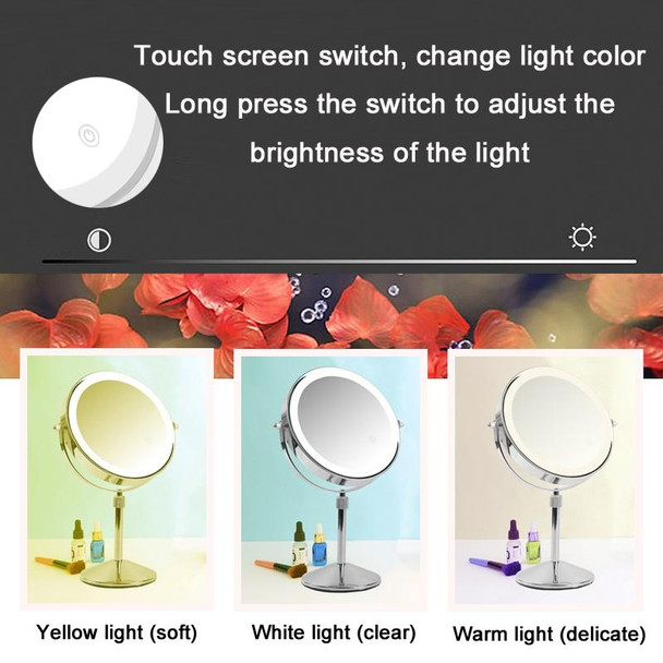 Desktop Double-SidedRound LED Luminous Makeup Mirror Liftable Magnifying Mirror, Specification:Plane + 10 Times Magnification(8-inch Rechargeable)