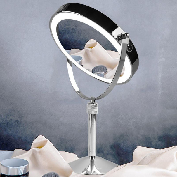 Desktop Double-SidedRound LED Luminous Makeup Mirror Liftable Magnifying Mirror, Specification:Plane + 10 Times Magnification(8-inch Rechargeable)