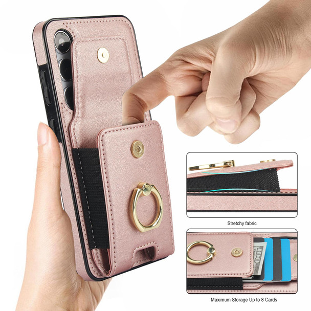 For Samsung Galaxy S24 Ultra 5G Elastic Card Bag Ring Holder Phone Case(Rose Gold)