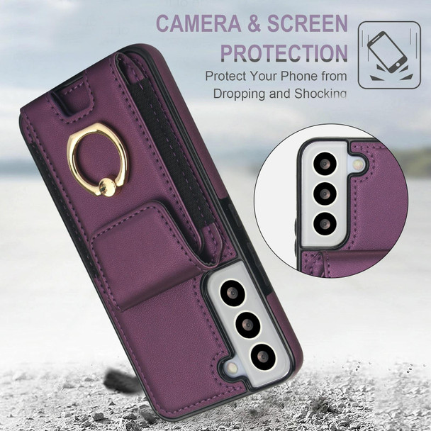 For Samsung Galaxy S22+ 5G Elastic Card Bag Ring Holder Phone Case(Purple)