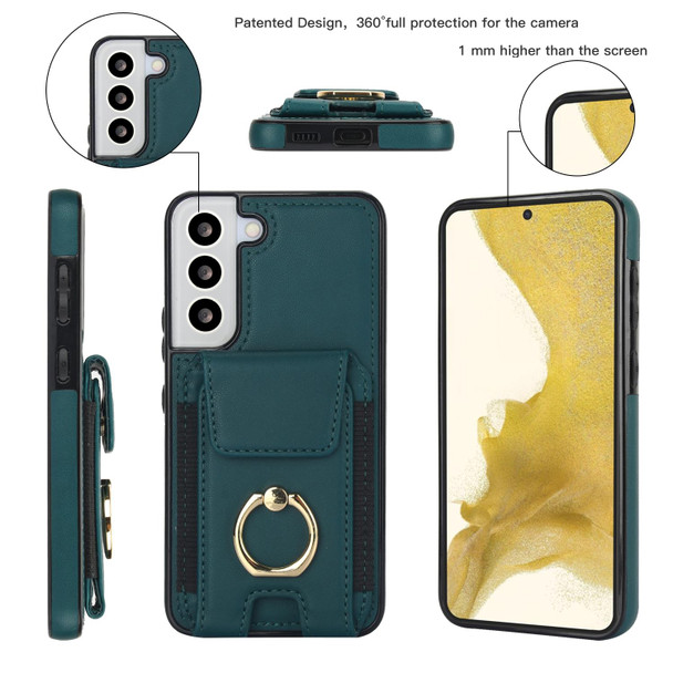 For Samsung Galaxy S22+ 5G Elastic Card Bag Ring Holder Phone Case(Dark Green)