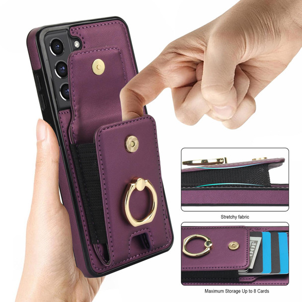 For Samsung Galaxy S21 FE 5G Elastic Card Bag Ring Holder Phone Case(Purple)