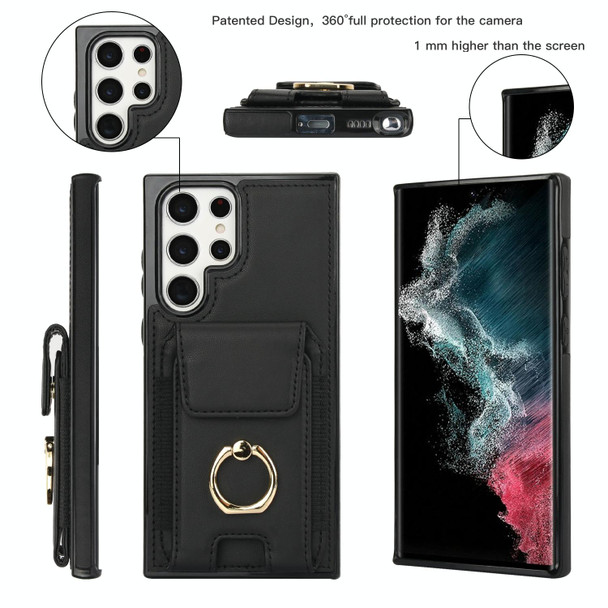 For Samsung Galaxy S22 Ultra 5G Elastic Card Bag Ring Holder Phone Case(Black)