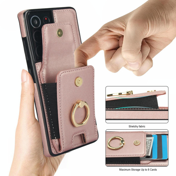 For Samsung Galaxy S21 Ultra 5G Elastic Card Bag Ring Holder Phone Case(Rose Gold)