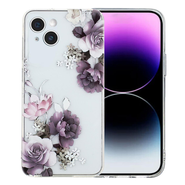 For iPhone 14 Plus Colorful Painting Pattern TPU Phone Case(Peony)