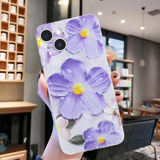 For iPhone 14 Colorful Painting Pattern TPU Phone Case(Purple Flowers)
