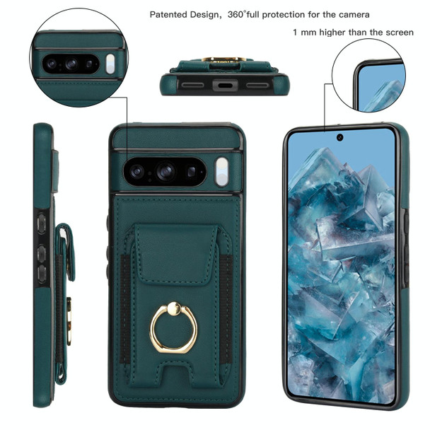 For Google Pixel 8 Pro Elastic Card Bag Ring Holder Phone Case(Dark Green)