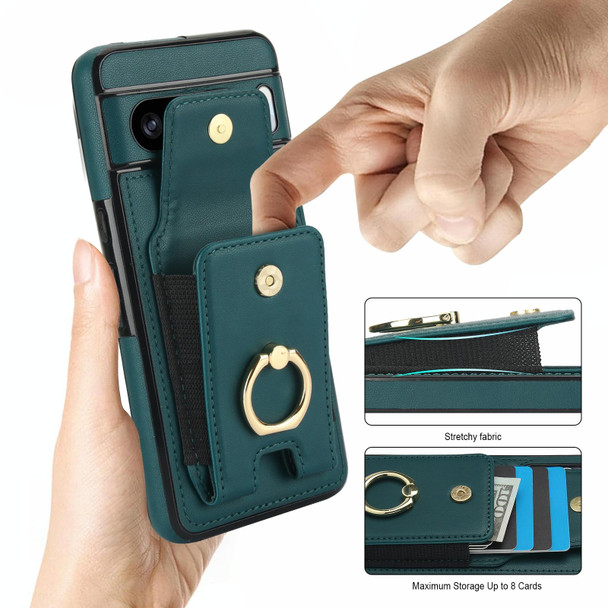 For Google Pixel 8 Pro Elastic Card Bag Ring Holder Phone Case(Dark Green)