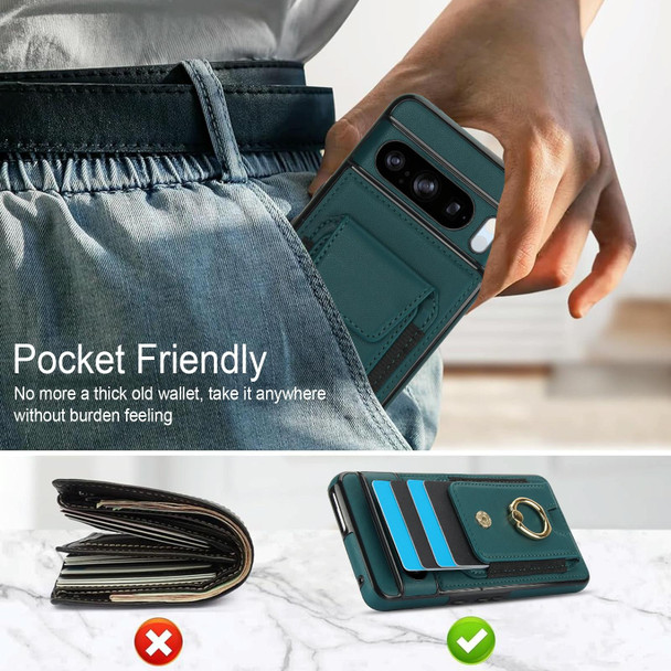 For Google Pixel 8 Pro Elastic Card Bag Ring Holder Phone Case(Dark Green)